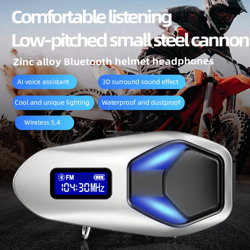 Split Type Motorcycle Helmet Headset 500mAh 25h Play IP65 Dustproof FM Radio 40mm Speaker Battery Display