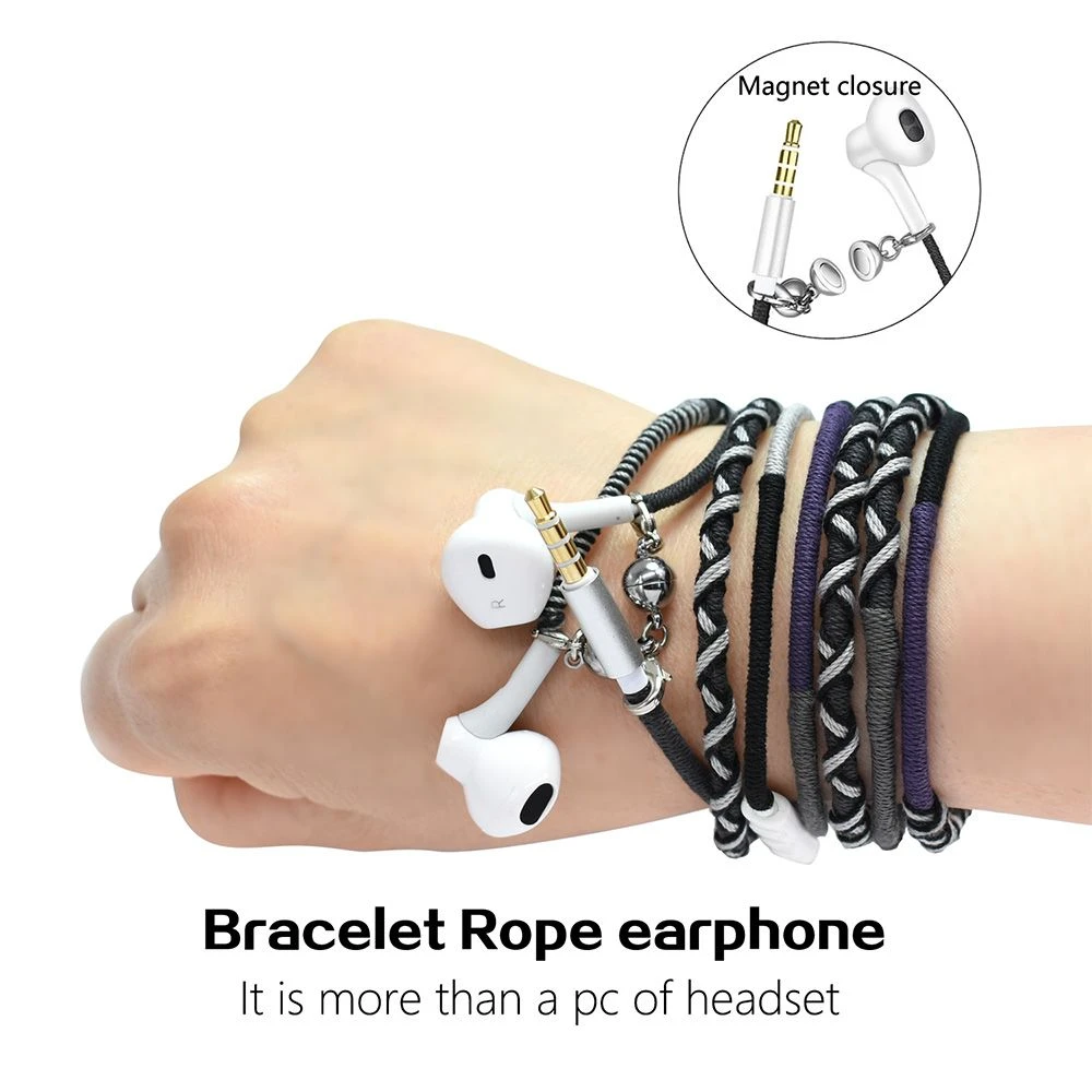 Sport Headset Handmade Bracelet Rope Wrapped Wristband Earphone Headphone with Mic