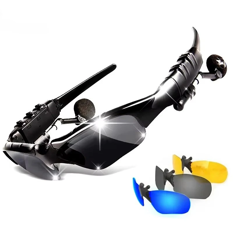 Sports Wireless for Bluetooth Earphone Sunglasses with Sun Lens Riding Glasses and Handsfree Microphone for Outdoor Sports