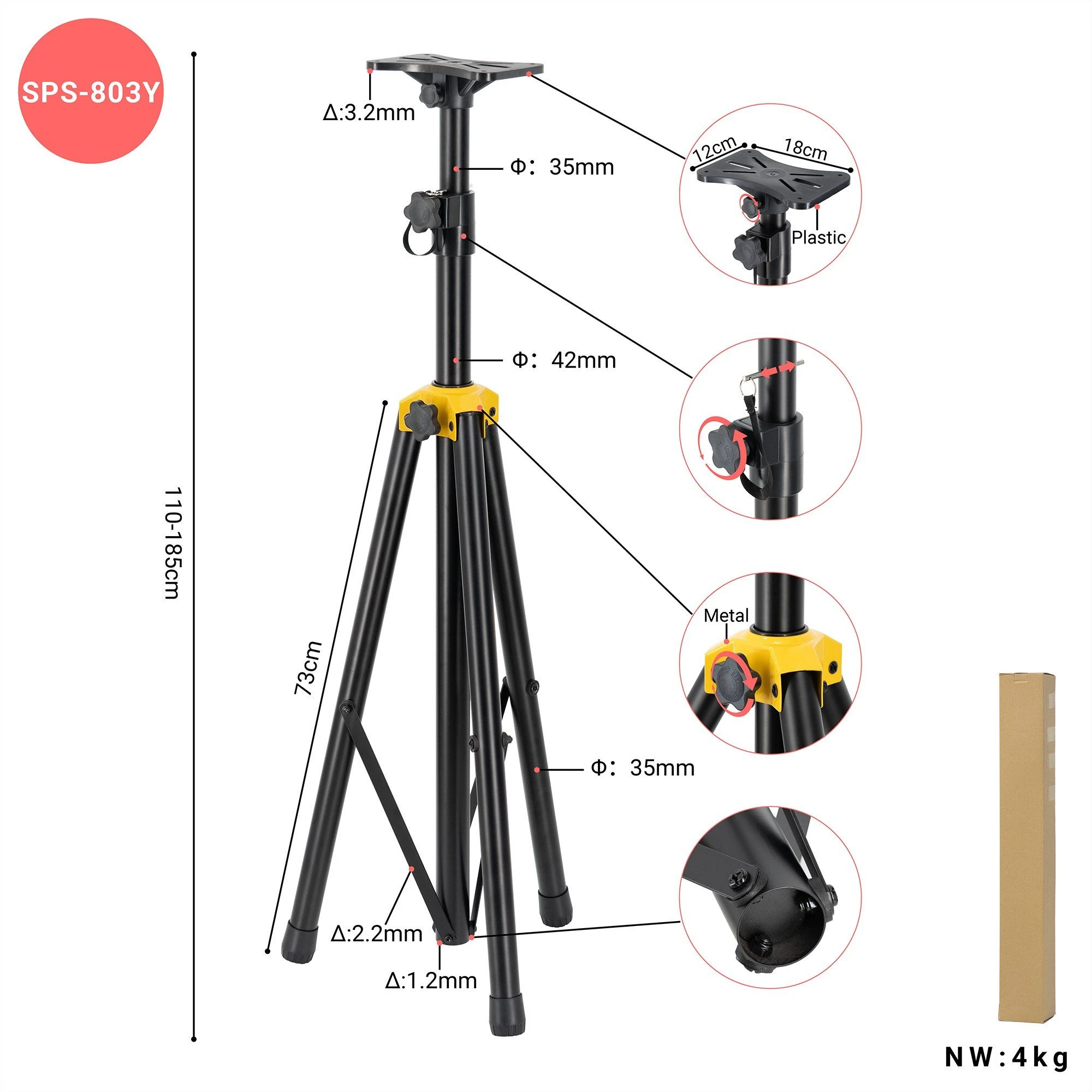 Sps-803y Factory Direct Price Good Quality Professional Portable Tripod Speaker Stand