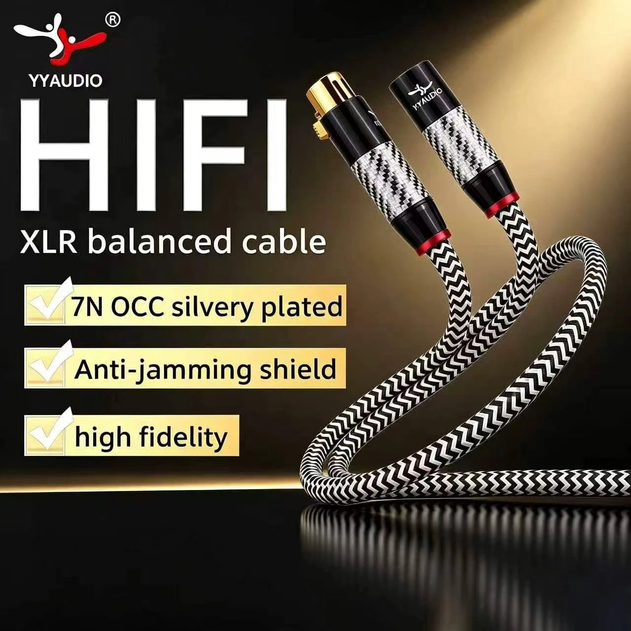 Stylish Black and White Y9 Series XLR Male to Female Balanced Audio Cable for Home Theater and Subwoofer Connection