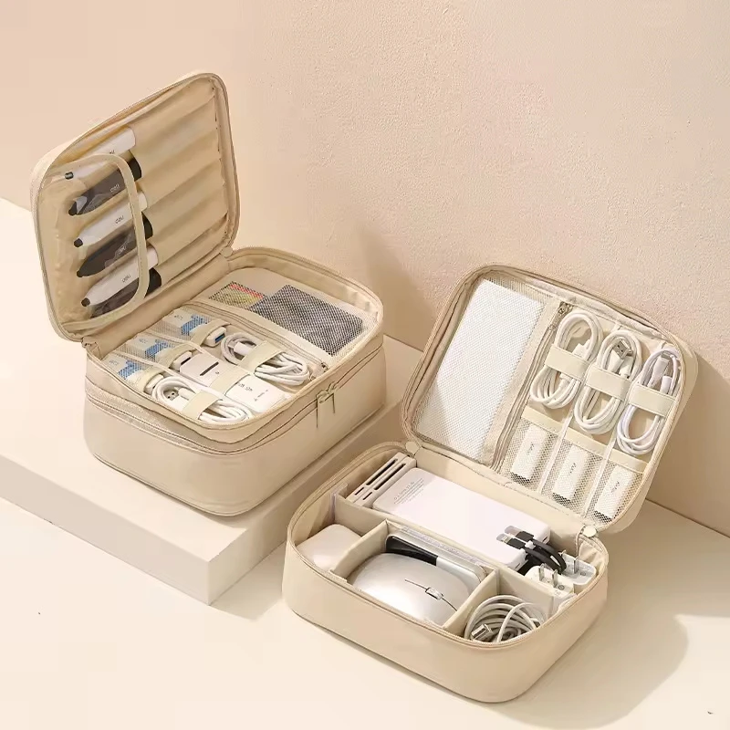 Stylish Durable Multi-Functional Dust-Proof Polyester Open-Top Organized Travel Cable & Cosmetic Storage Bag