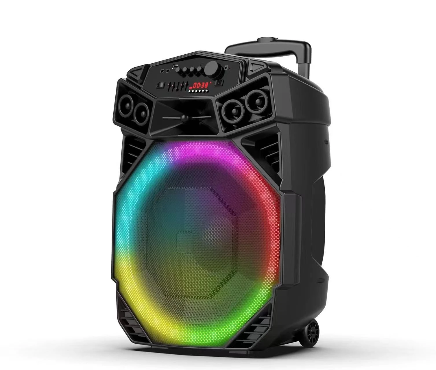 Super Large 18 Inch Two Way Woofer Karaoke Speakers with Attractive Light Bluetooth Wireless Trolley Speaker