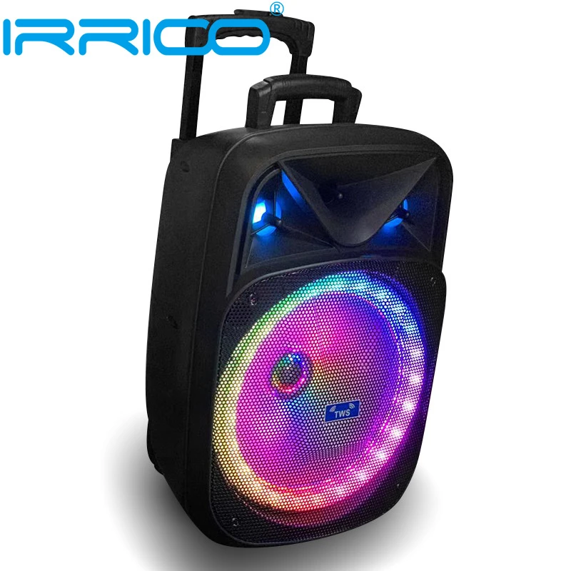 Super Powerful Bass 12 Inches Rechargeable Trolley Speakers with Colored LED Light