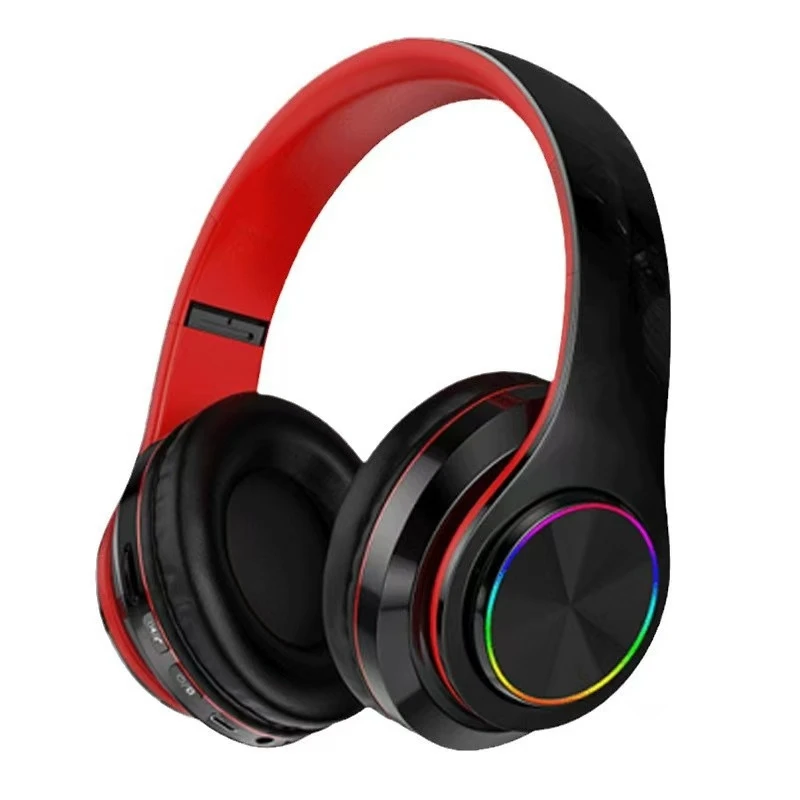Support TF Card Foldable Bluetooth Headband Adjustable Headphone Wholesale Wireless Headset, Black+ Red