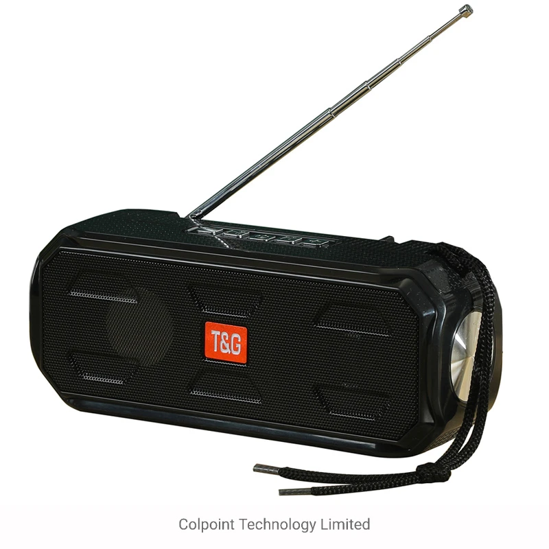 T&G Tg280 Tws Solar Bluetooth Wireless Loudspeaker with Flashlight Support TF / FM / 3.5mm Aux / U Disk – Black