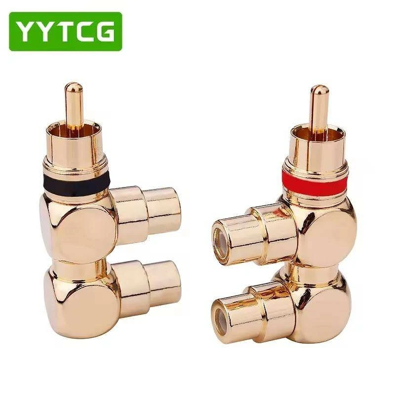T-Shaped Gold RCA Connector with Red/White Ring Coding for Stereo Channel Identification in Home Theater