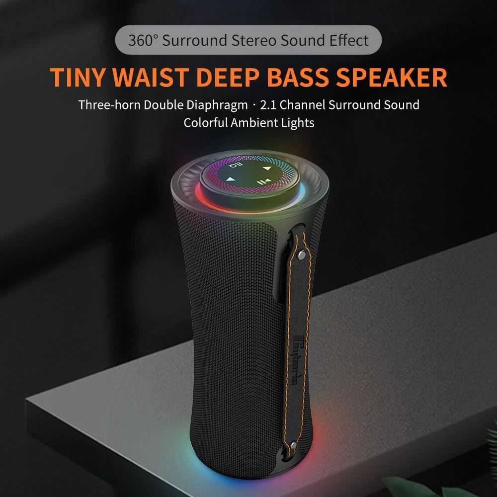 T16 Portable Wireless Speaker with RGB Lights 2025 New Tiny Waist Touch Rotated Button 2.1 Channel Deep Bass Subwoofer Party Tws