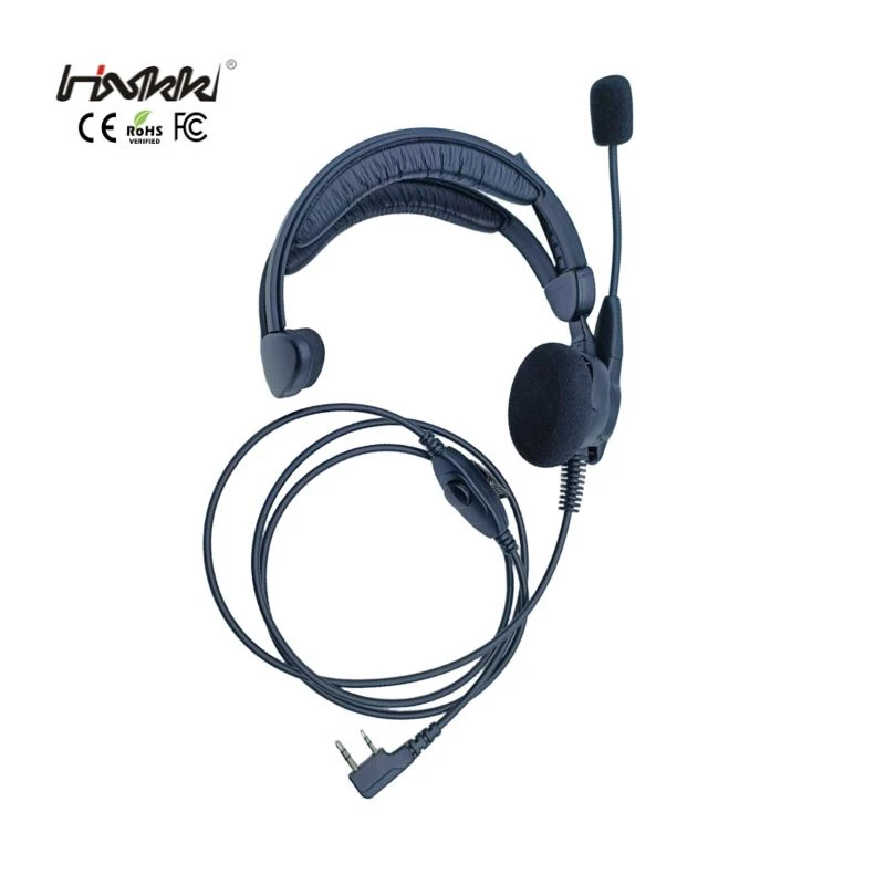 Tactical Two Way Radio Ptt Headset Over-The-Head Single Side Headphone with Swivel Boom Microphone for Walkie Talkie