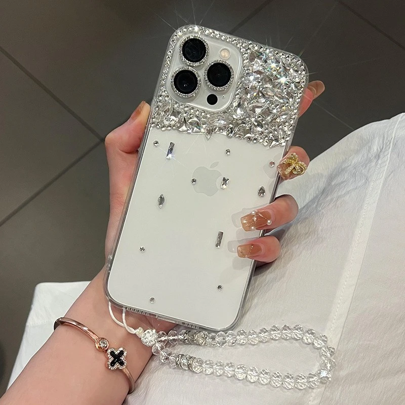 Transparent Phone Case with Diamond Shockproof Electroplated Anti-Scratch Magnetic Clear Phone Cover Case with Decorations