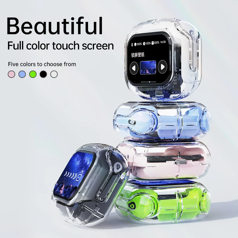 Transparent Touch Screen Tws Earphones Enc Noise Canceling Headphone Bt5.4 True Wireless Earbuds with Charging Box