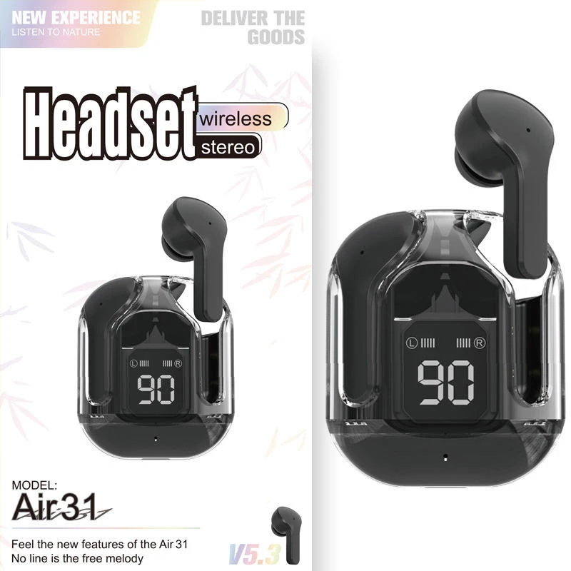 Transparent Tws Air 31 Earbud Crystal Audifonos Wireless Earphone LED Digital Display Bluetooth Headphone