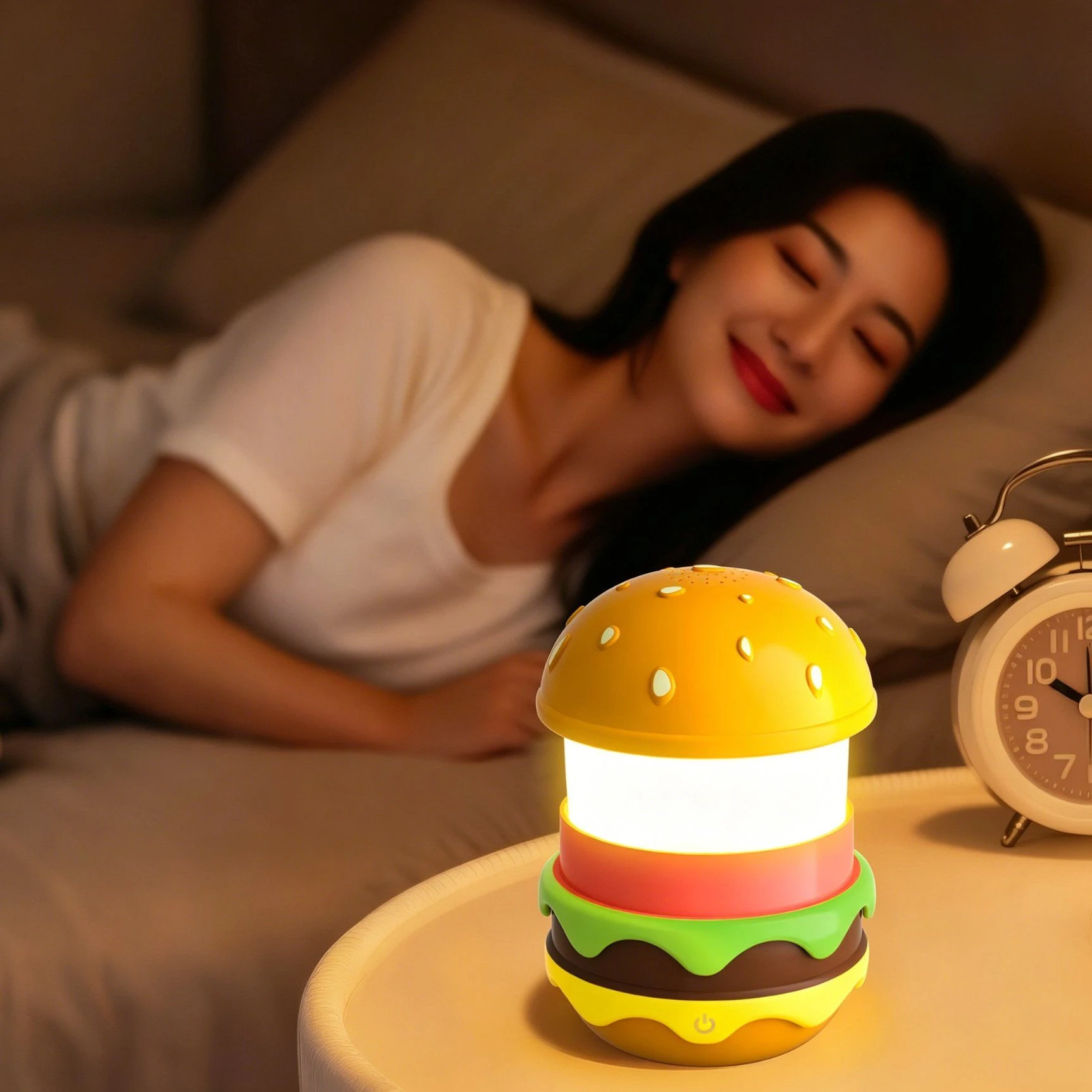 Tws Stereo Hamburger Bluetooth Speaker with Night Light White Noise for Home Gift