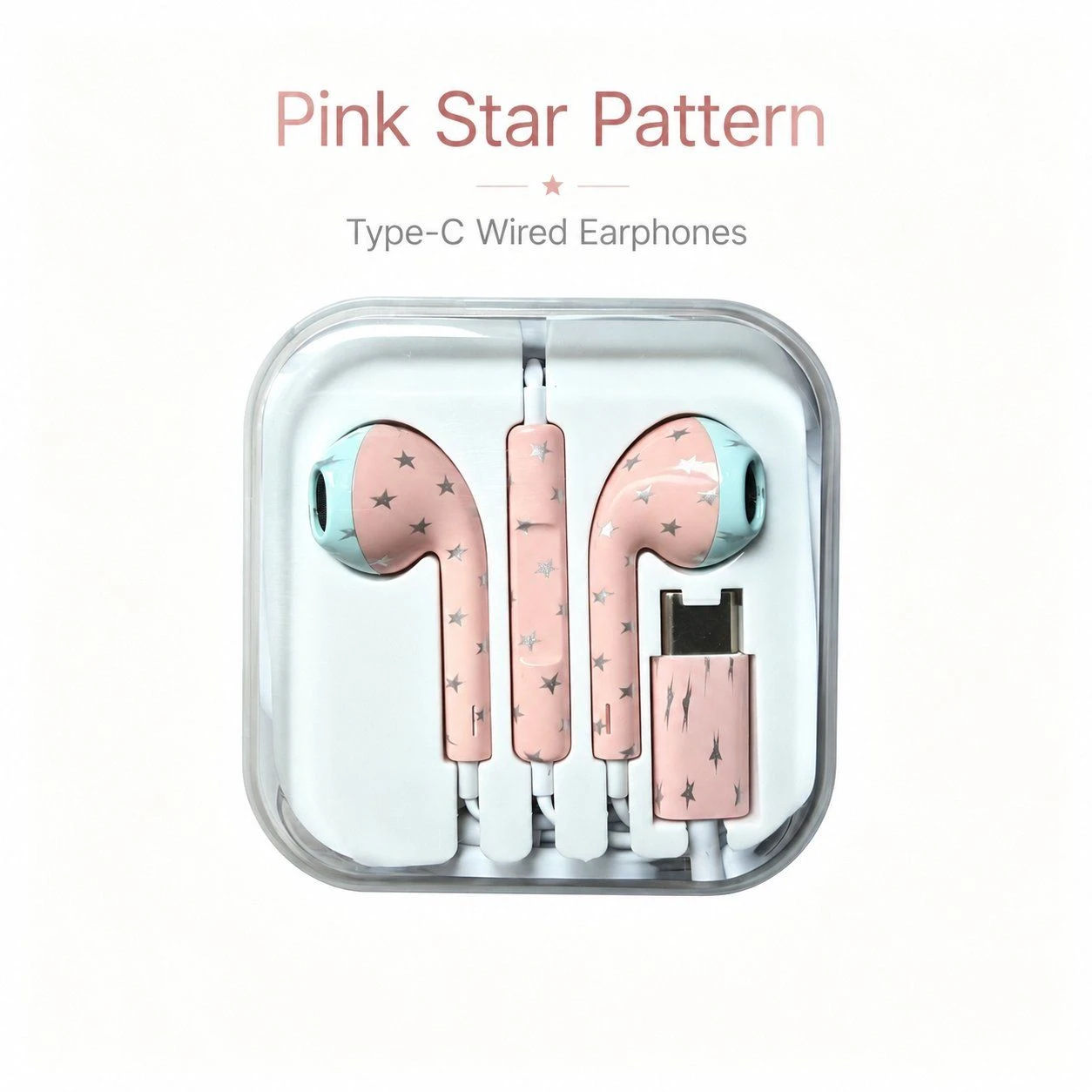 Type C Earphones with Microphone Volume Control Wired Earbuds Fashion Polka DOT
