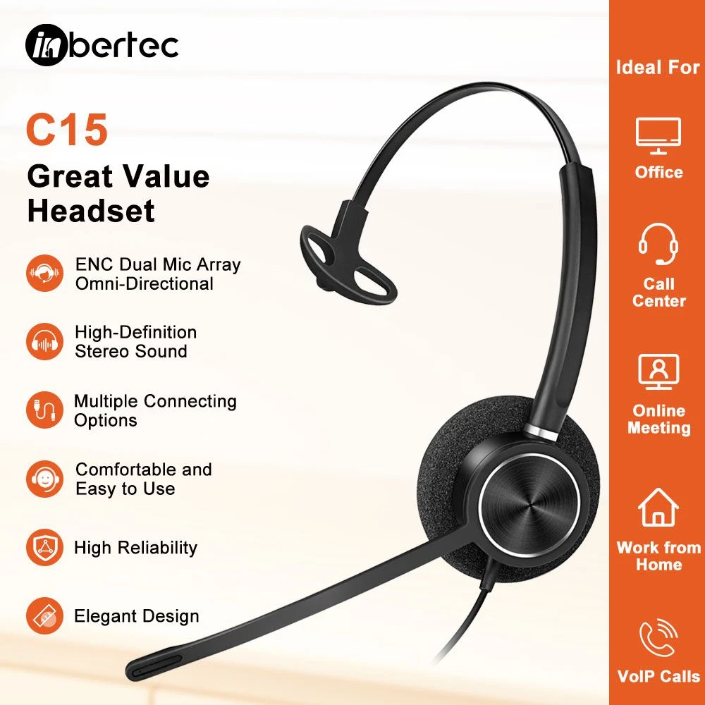 USB Contact Center Headset with Noise-Canceling Microphone