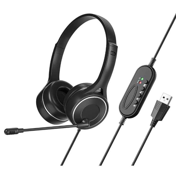 USB Laptop PC Headphones with Microphone Volume Control Wired Office Call Center Headset for Computer