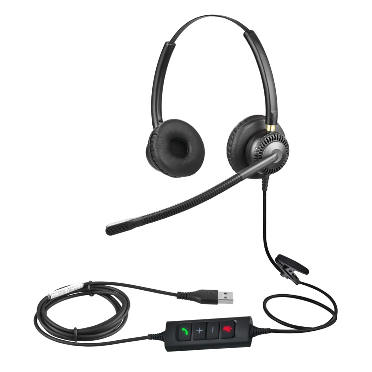 USB Plug Corded Headphone Call Center Noise Canceling Headset with Microphone Support Microsoft Teams Answering