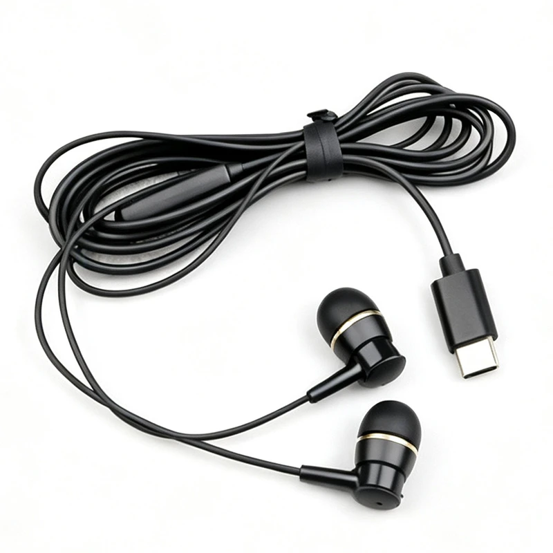 USB Type C Handsfree Heavy Bass Earphone Stereo Real Android Digital Mobile Wired in-Ear Earphone with Mic Line Volume Control