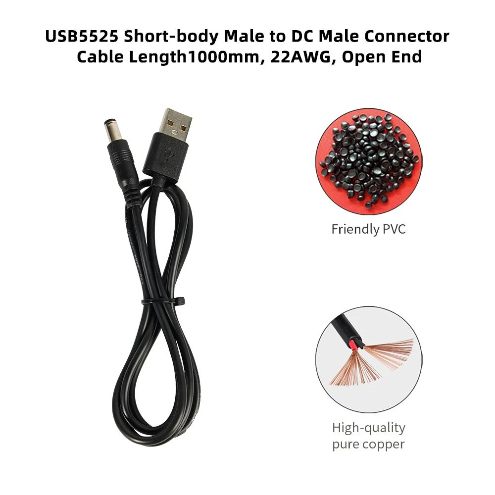 USB to 5V DC5525 Cable 1m for Printers Computers Los &Earphone Cable Power Extention Cord