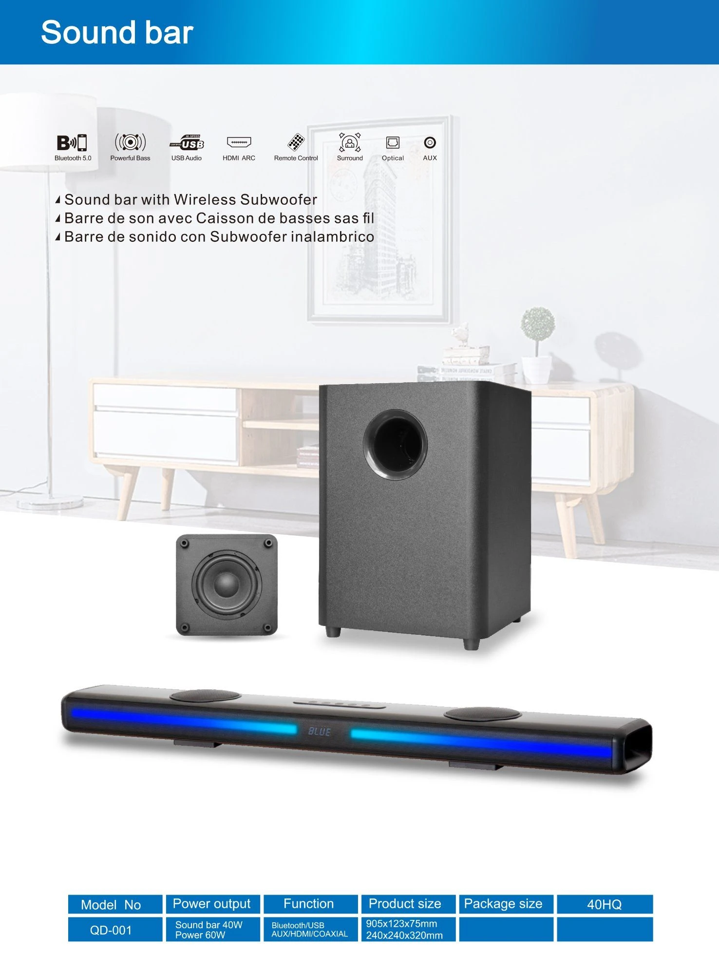 Ultra Slim Wireless Speaker Soundbar with Bluetooth