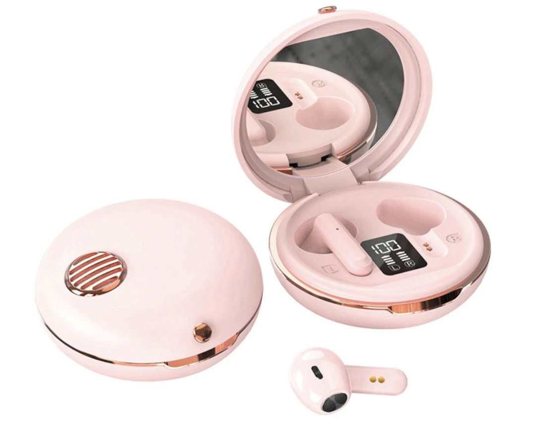 Unique Mini Portable Tws2.0 Headset Makeup Cosmetic Mirror Bluetooth Earphone