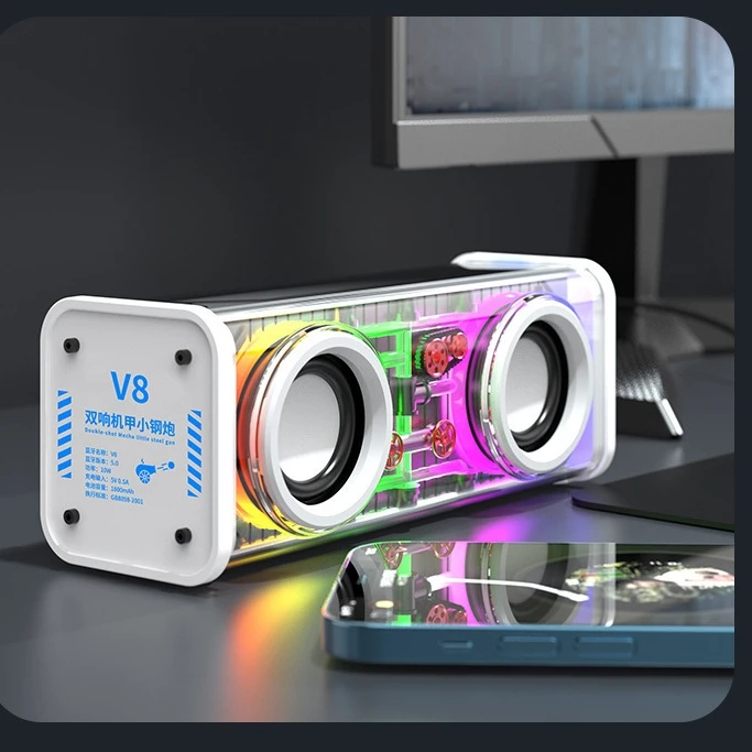 V8 Mecha Bluetooth Speaker with RGB Lights and Dual Speakers