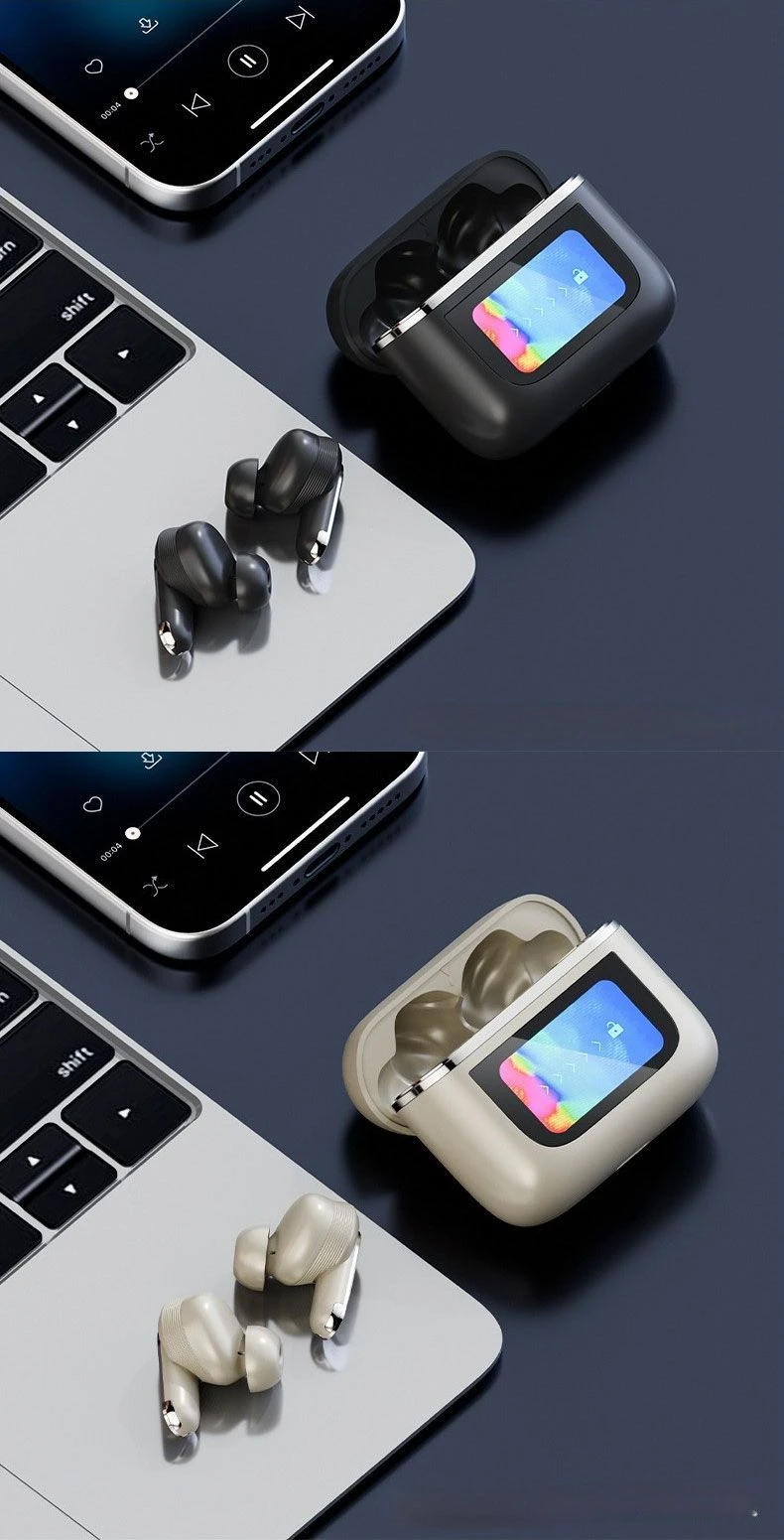 V8 Touch Screen LED Digital Display Power Real Anc Enc Quad Mics Tour PRO Tws Earbuds Earphone Smart Screen Headphone