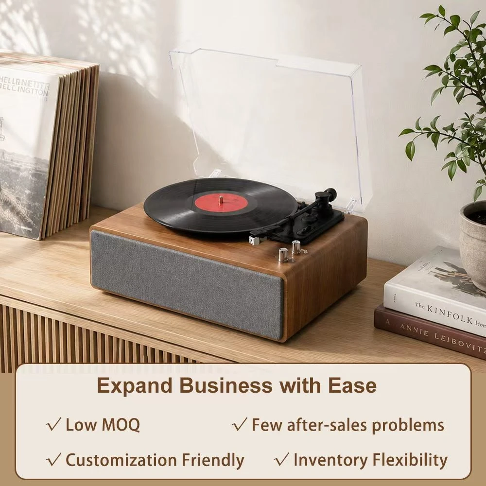 Vintage All-in-One Vinyl Turntable Bluetooth Music Speaker Gramophone Vinyl Record Player with Built-in Speakers