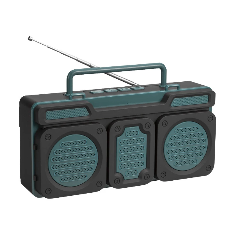 Vintage Radio-Cassette Recorder Style Bluetooth Card Audio FM Phone Holder Mini Speaker