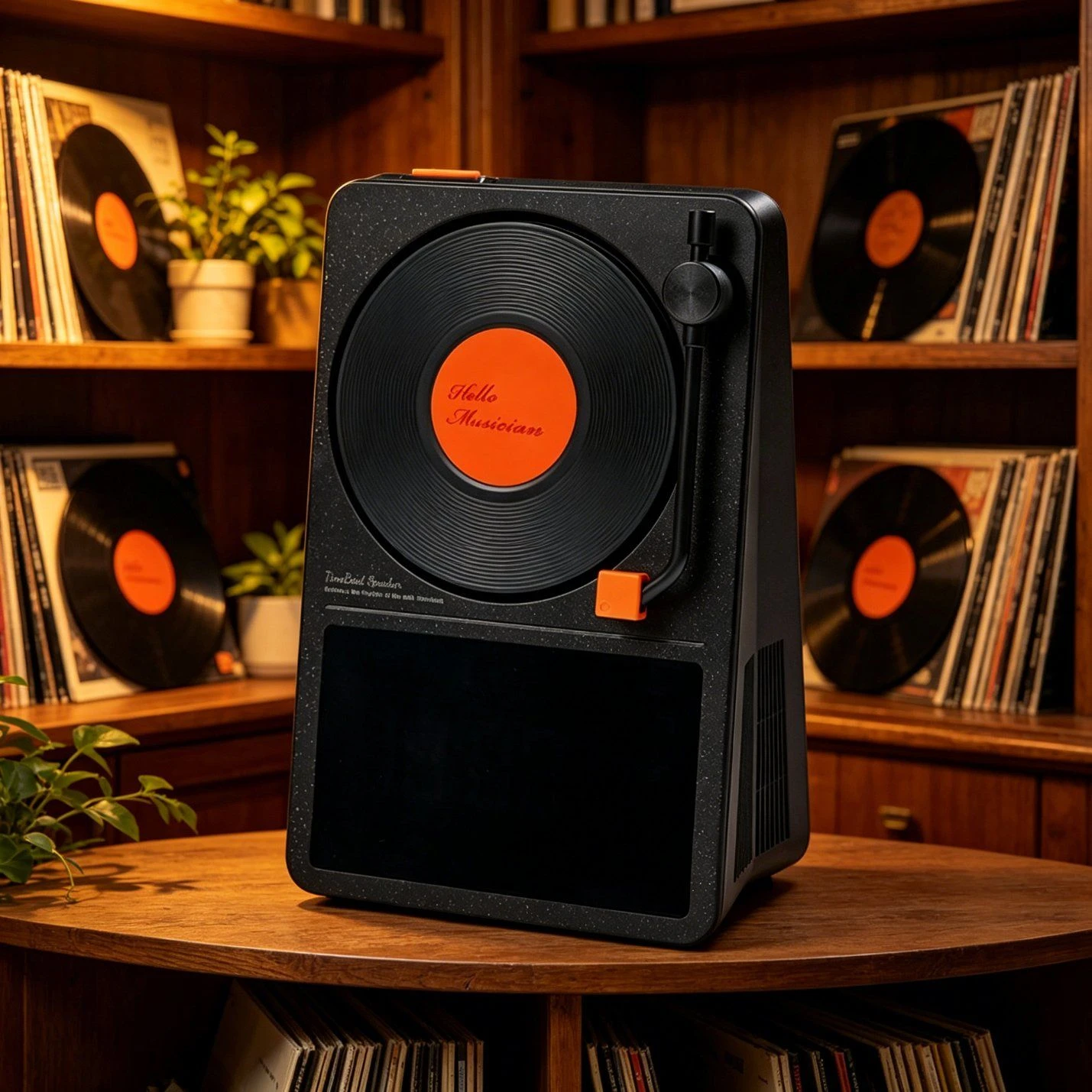 Vintage Vinyl Turntable Bluetooth Speaker with Large Clock for Home
