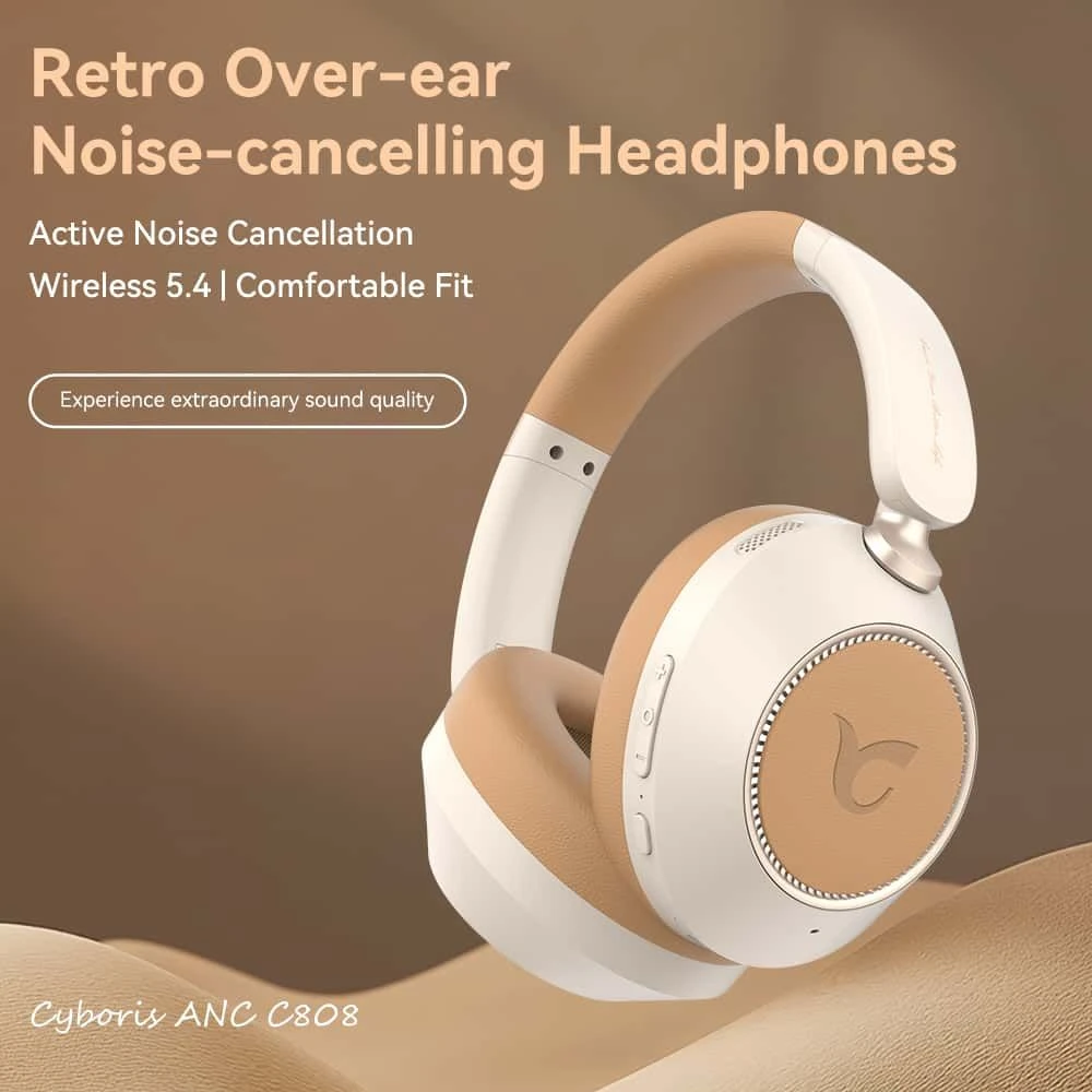 Washable Rechargeable 45h Playtime Memory Foam Retro Noise-Canceling Over-Ear Headphones with FCC