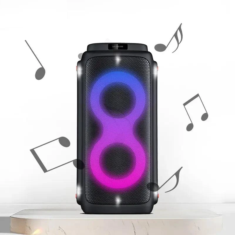Waterproof Double 6.5 Inches Colorful LED Tws Rechargeable Blue-Tooth Portable Speaker with FM Radio Outdoor Strap Speakers