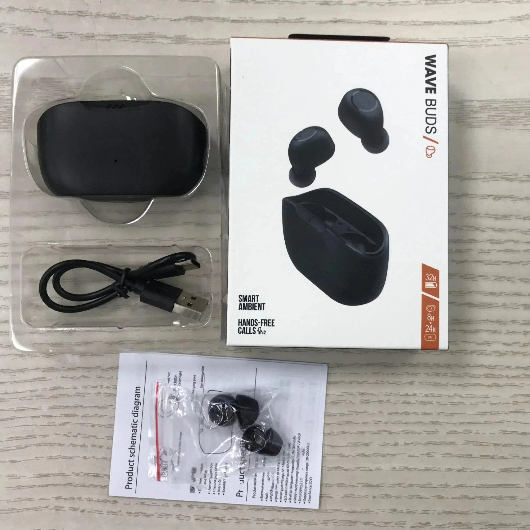 Wave Buds Tws True Wireless Half in-Ear Earphones for Music and Sports Earphone