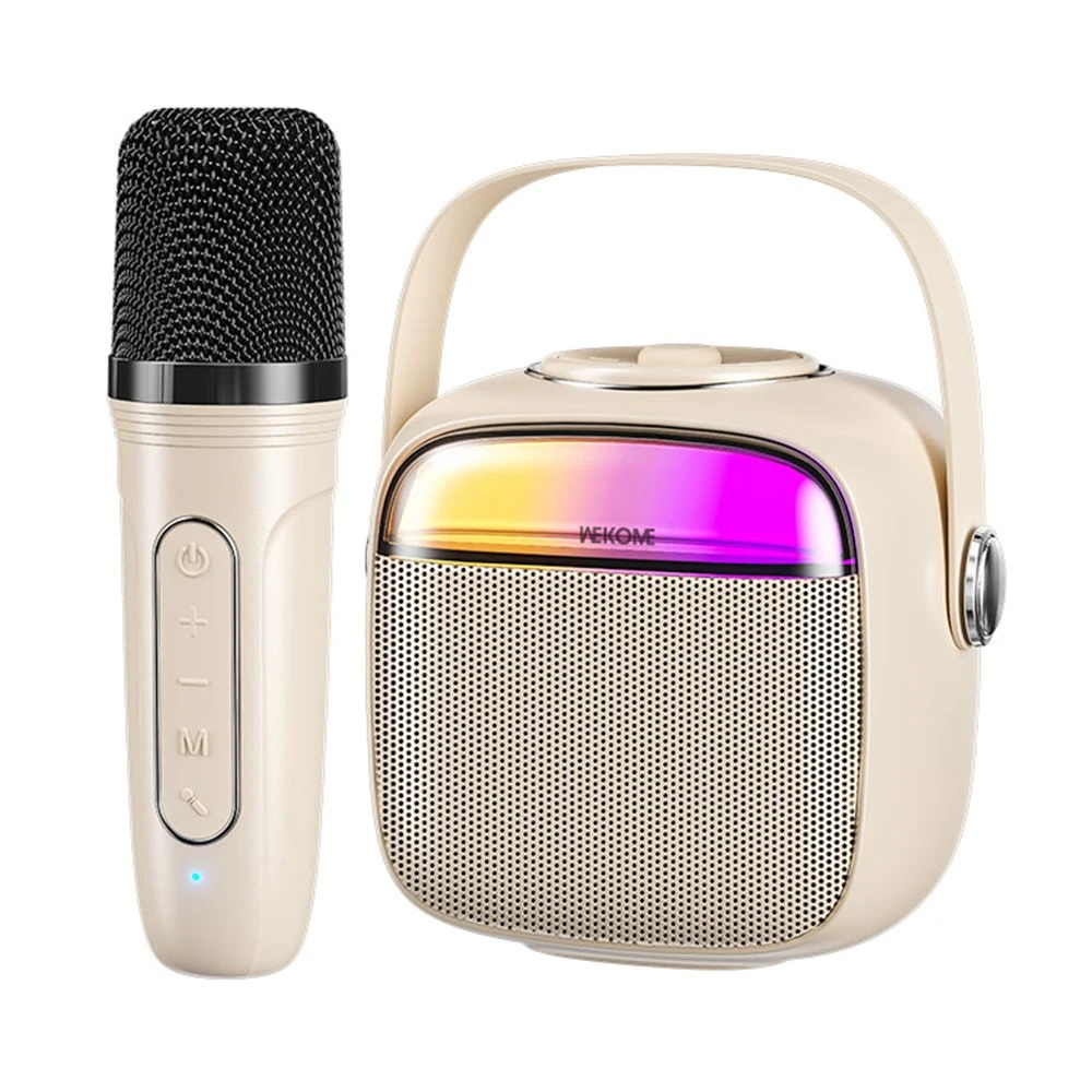 Wekome D43 Karaoke Machine for Adults and Kids, Portable Bluetooth Karaoke Speaker with Wireless Microphone – Beige