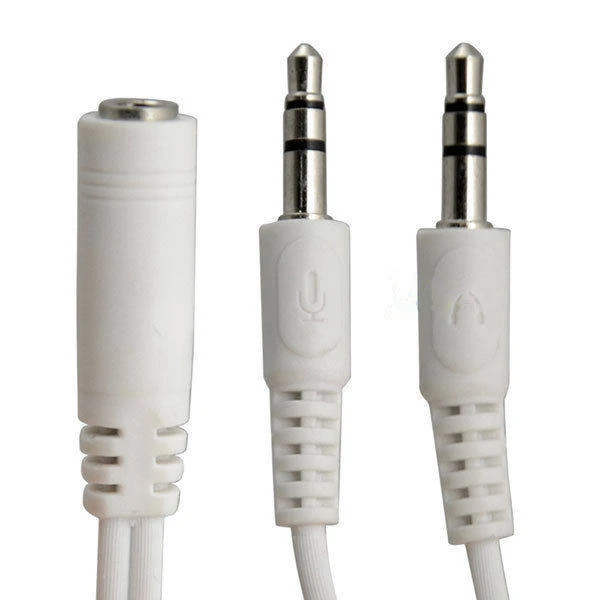 White 3.5mm 2 Male Plug to 1 Female Jack Audio Stereo Headset Mic Splitter Cable Dual Male to Female 3.5mm Stereo Mic Splitter Cable