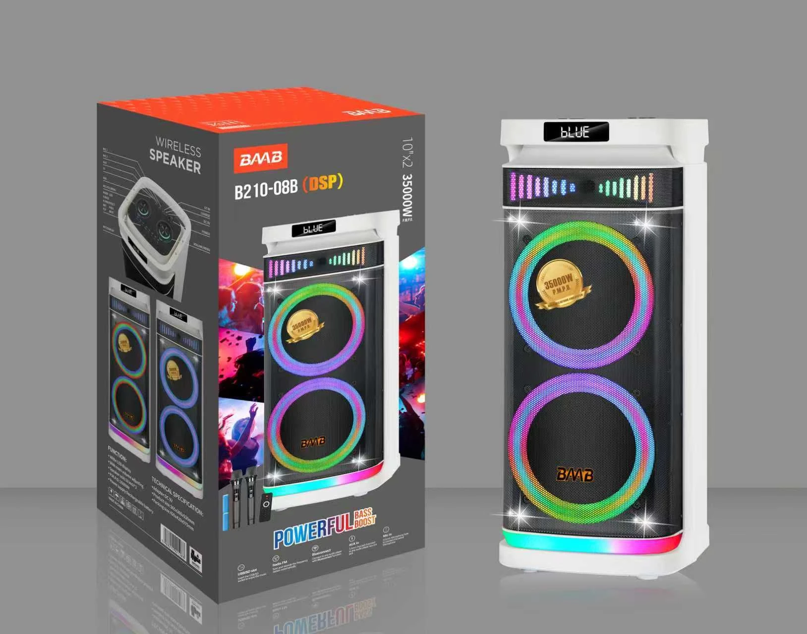 White Dual 8-Inch Bluetooth Speakers with Wireless Microphone