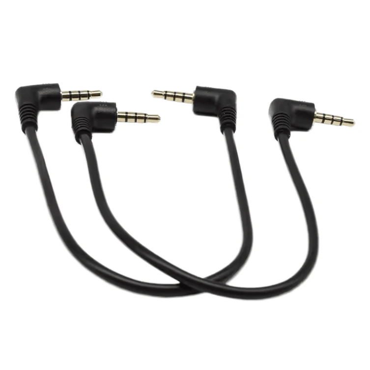 Wholesale Black20cm Lshape Trs 3.5mm 4-Pole Right-Angle Male Male Silver PVC Audio Cable for Speakers/Microphones Stock