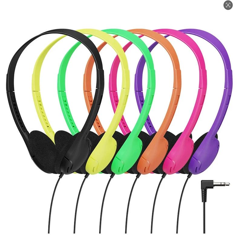 Wholesale Eco-Friendly 3.5mm Colorful Kids Headsets 1.2m Cable Disposable Wired Headphone Comfortable Wearing Aviation Earphone
