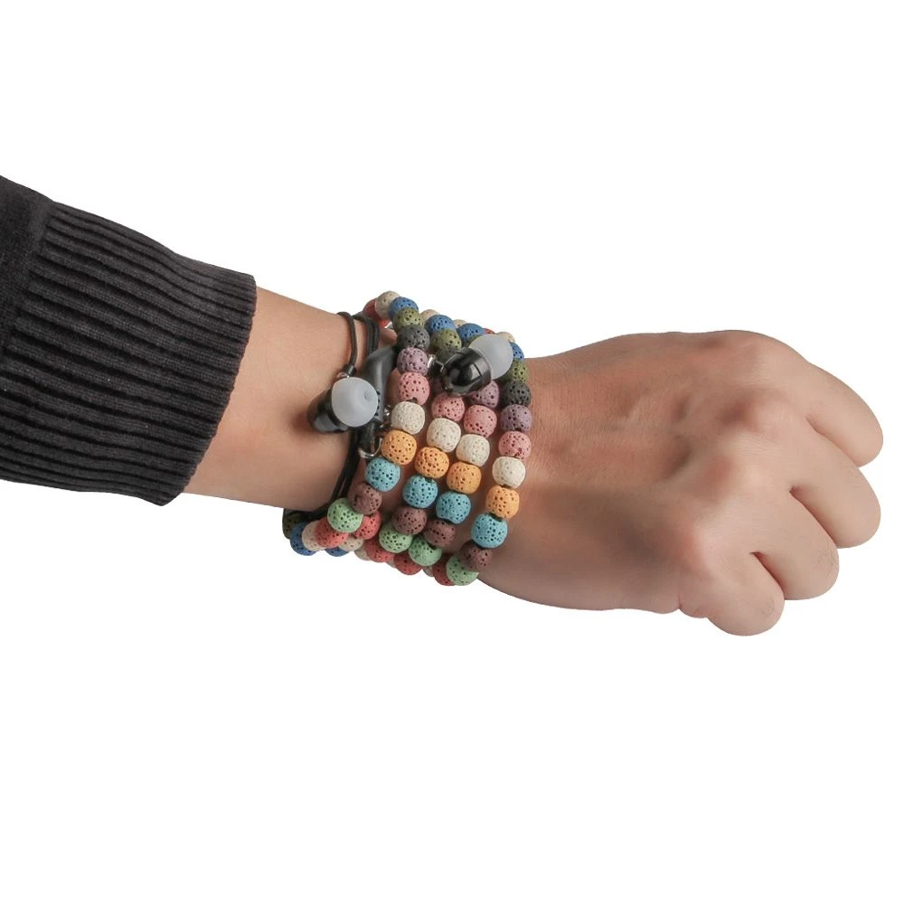 Wholesale New Design Lava Stone Headset Wristband Earphone Bracelet Headphones with Mic