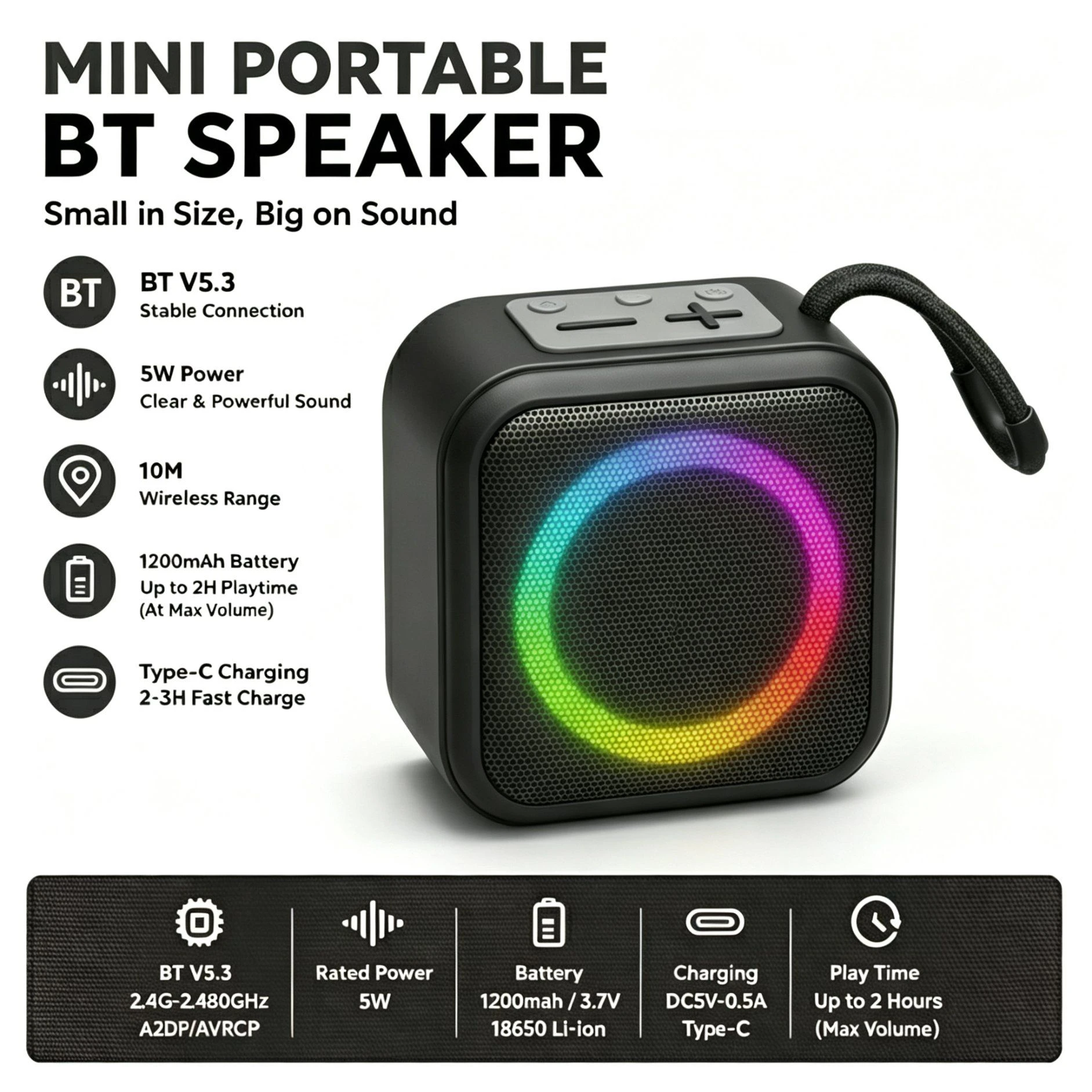 Wholesale Outdoor Travel Portable Waterproof Wireless Speaker with RGB Light