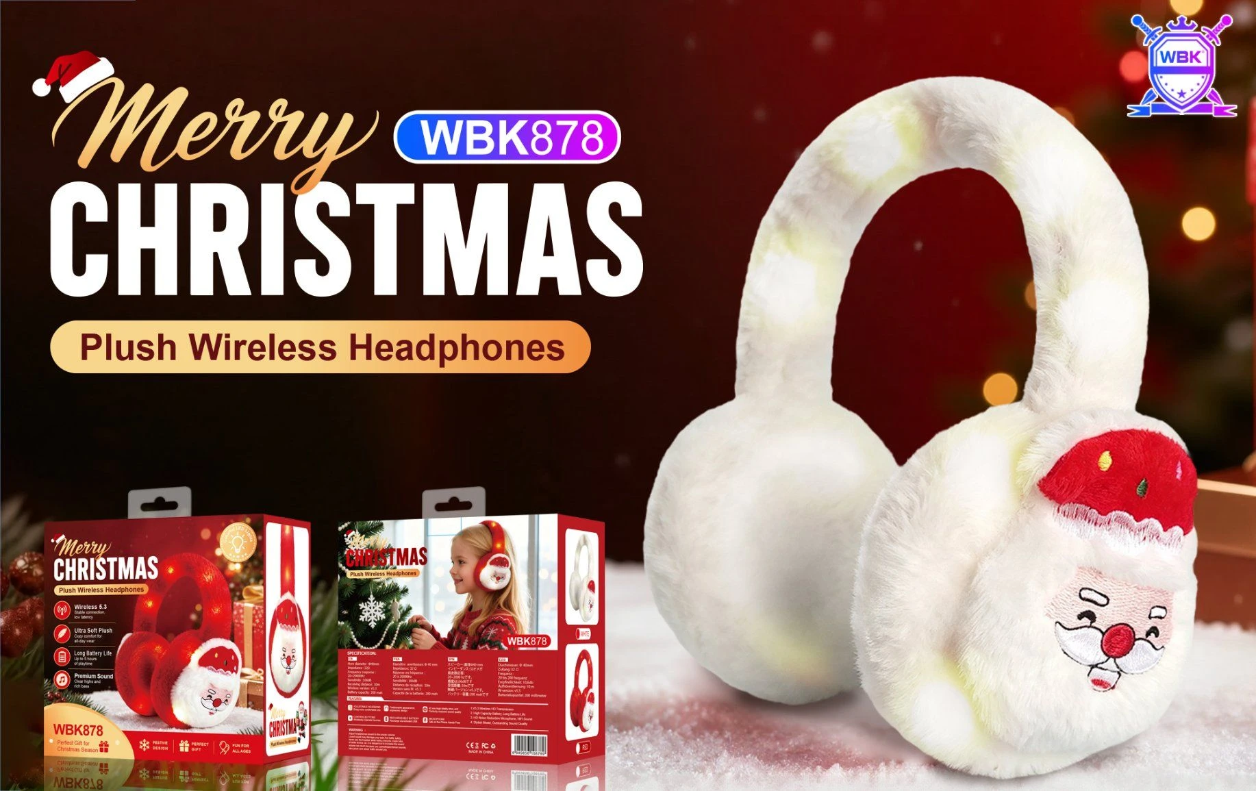 Winter Plush Wireless Headphones for Kids Christmas Gift