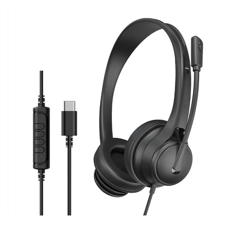 Wired Telephone Call Center Office Headset Type-C USB Noise Canceling Headphones with Microphone