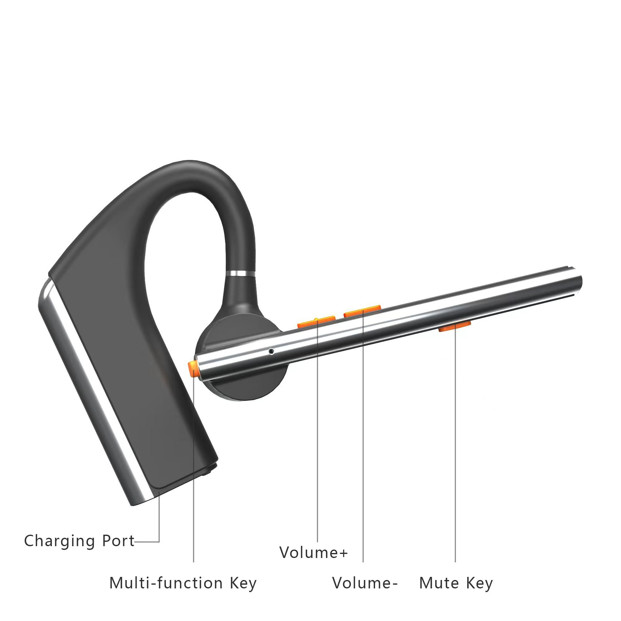 Wireless Bluetooth Driving Headset Single Ear Business Earphone with Enc Mic 24-Hours Talking Time