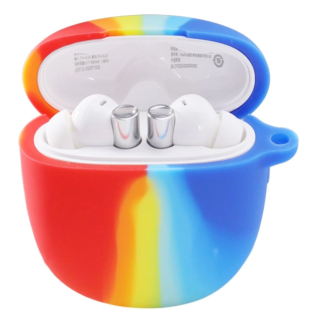 Wireless Bluetooth Earbuds Case with Keybain Rainbow Color Silicone Earphone Case for Realme Buds Air PRO