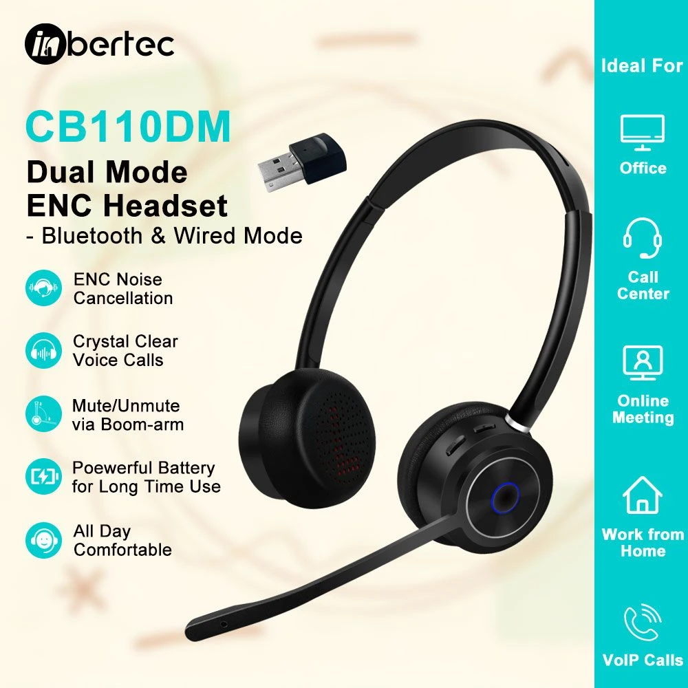 Wireless Bluetooth Headset for Call Center and Office