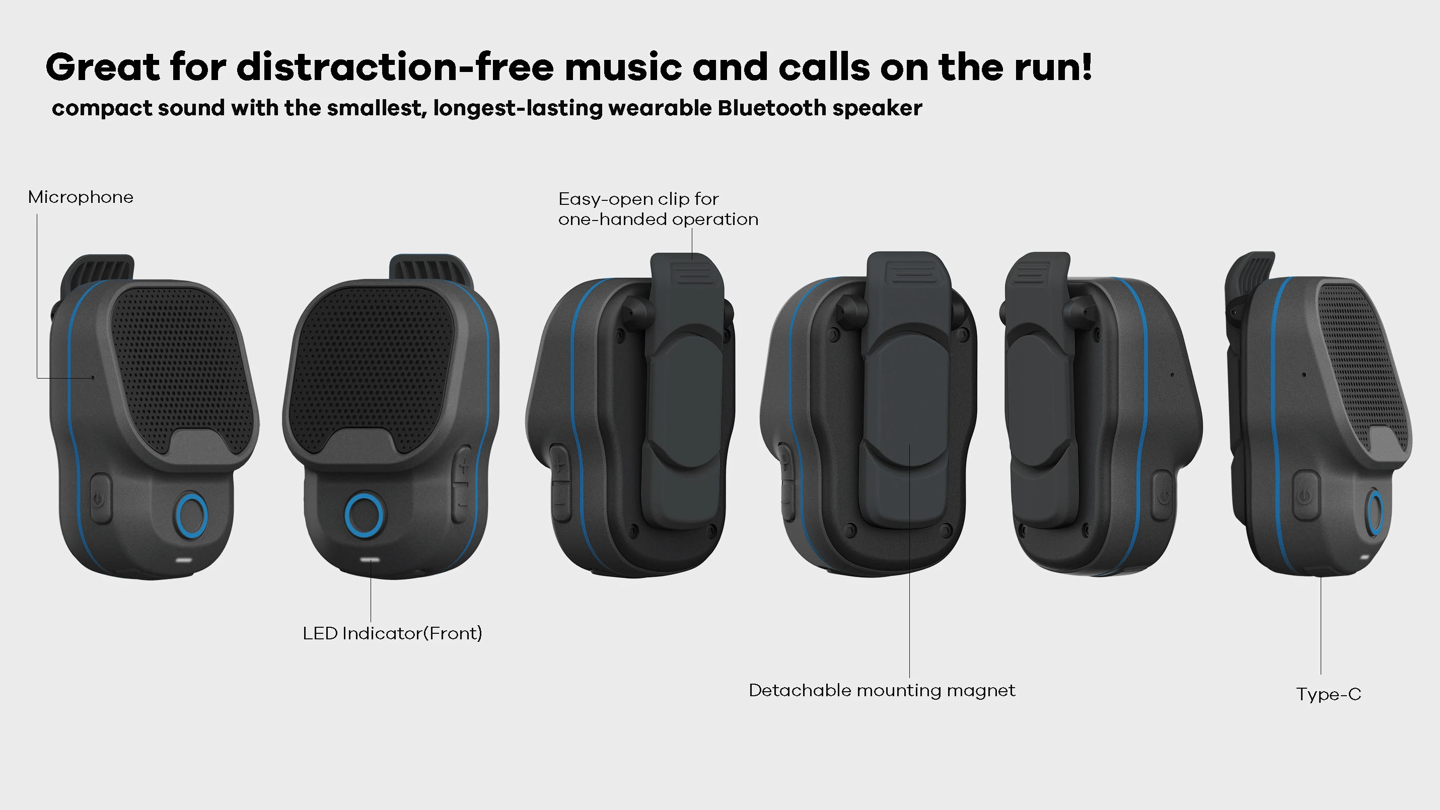 Wireless Bluetooth Wearable Speaker with Built-in Lithium Battery and 15 Hours Playtime