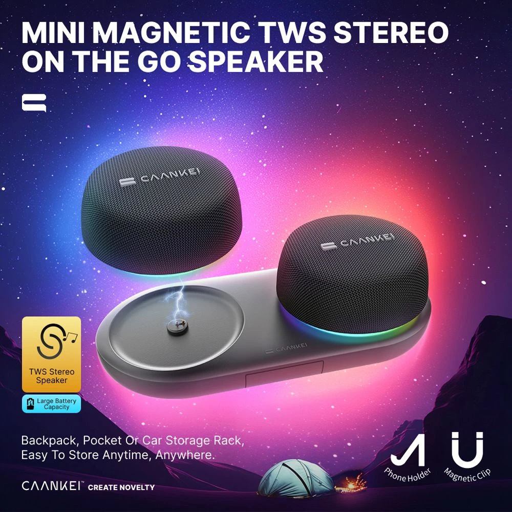 Wireless Bt Mini Speaker with Subwoofer, with Base, Portable Desktop Dual Speakers, Large Volume, Magnetic Attachment, Mini Speaker