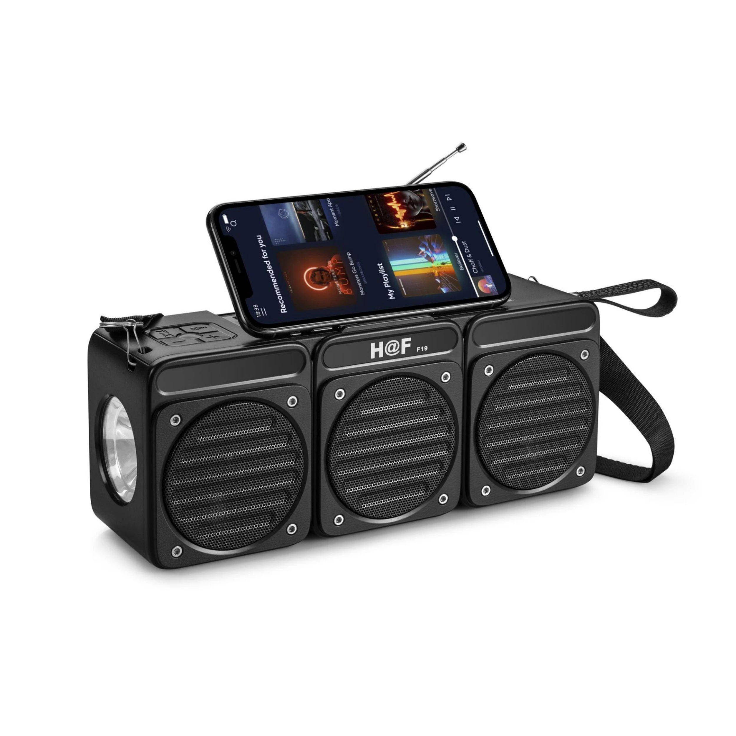 Wireless Bt Speaker Stereo Subwoofer Portable Solar Panels Charging with Flashlight Radio/TF/USB