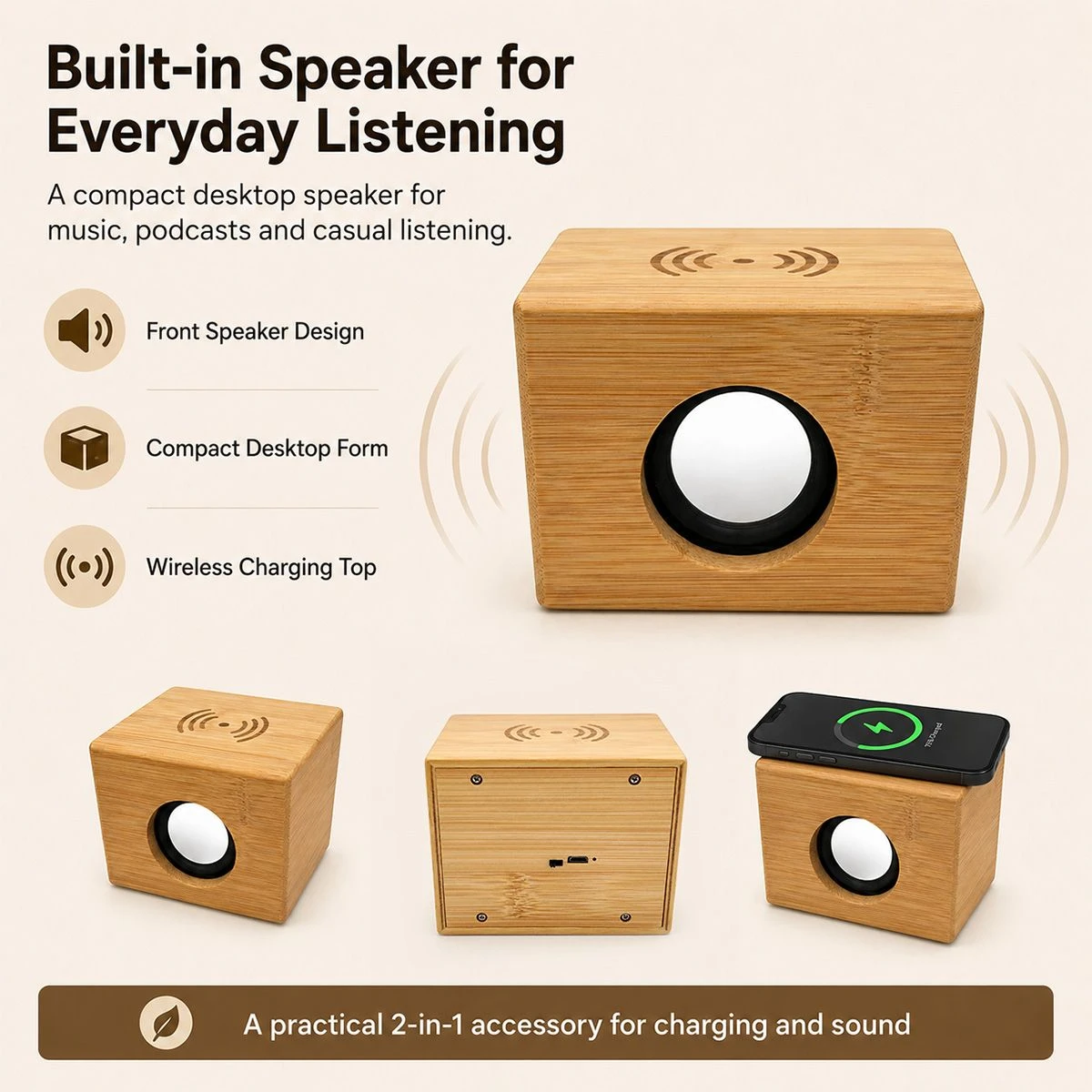 Wireless Charging Bluetooth Speaker with Compact Rectangular Design