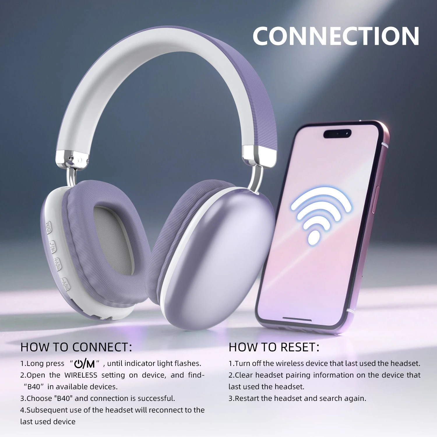 Wireless Cordless B40 Over-Ear Bluetooth Stereo Microphone Gaming Headphone Headset